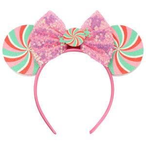2024 Merry Christmas Mickey Minnieเมาส์หูสําหรับสาวอุปกรณ์เสริมผมสําหรับผู้หญิงCandy Cane Hairbandเด็กXmas Headwear