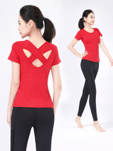 ชุดโยคะสำหรับผู้หญิง ชุดออกกำลังกายแบบบาง แขนสั้น แห้งเร็ว ดูดซับความชื้น ชุดเต้นรำ ชุดโยคะแบบสองชิ้น ชุดออกกำลังกาย