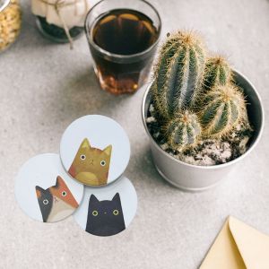 Absorbent Diatomite Coaster for Cup Heat Insulation and Cup Mat Pad for Cold Drinks with Cute Dog/Cat Painting