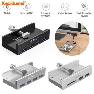 Kebidumei 4 Ports Aluminum External Dock Station USB 3.0 Type C Clip HUB with Power Supply TF Card Slot 5Gbps Data Transmission for PC