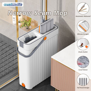 Justliving lau và xô với vắt đặt lau phẳng và xô hẹp-Dễ dàng lưu trữ ướt và khô sử dụng lau sàn gỗ cứng với Silicone giống cây chổi không cần tay nhà lau sàn
