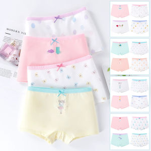 4PCS Childrens 100% Cotton Underwear Antibacterial Crotch 2-12Y Kids Girls Cartoon Boxer Panties