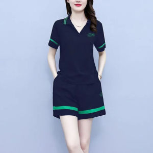 ELF TRIBE ชุดสูทผ้าฝ้าย 2 ชิ้น กางเกง ผู้หญิง เสื้อยืดและกางเกง ขายกีฬา ลมลอง