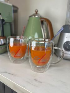 แก้วน้ำเซรามิก Fitline 2025 ใหม่ PM แก้วน้ำร้อนใส สองชั้น แก้วน้ำผลไม้ ดูดซับความร้อนได้ดี แก้วน้ำทรงกลมขนาดกลาง