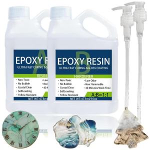 Epoxy Resin Kit 32OZ,Strong Bubble-Free Anti-Yellowing Art Resin That,Suitable for Casting DIY Molds Easy to Mix 1:1 Ratio