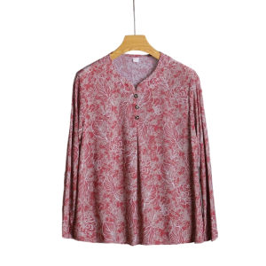 Elderly Womens Plus Size Autumn Ice Silk Top | Long Sleeve Loose Slim-Fit Base Layer