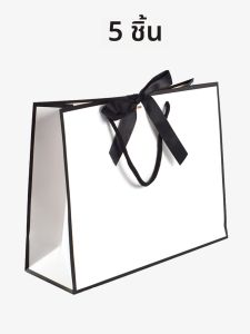ถุงของขวัญโบว์สไตล์เฮปเบิร์น ชุด 5 ชิ้น – ประดับสีดําและสีทอง ถุงของขวัญสําหรับงานแต่งงาน งานปาร์ตี้คริสต์มาส และบรรจุภัณฑ์กิจกรรมต่างๆ
