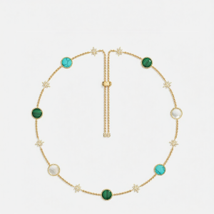 Gold Colored Valentines Three Colors Pearl Mother of Pearl Malachite Meteor Necklace