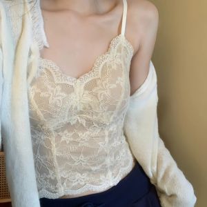 เสื้อกั๊กเกาะอกผ้าลูกไม้สไตล์ฝรั่งเศส อบอุ่น ทรงสลิมฟิต พร้อมแผ่นเสริมหน้าอก ใส่ด้านนอกได้ เสื้อชั้นในสำหรับผู้หญิง ฤดูใบไม้ร่วง 2025