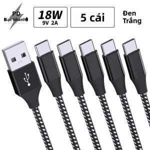 5 Gói Cáp Sạc USB Type C 18W Cáp Truyền Dữ Liệu Cho iPhone 16/15 MacBook Samsung S21/S20/S10/S9/S8 Huawei P40 Xiaomi 9