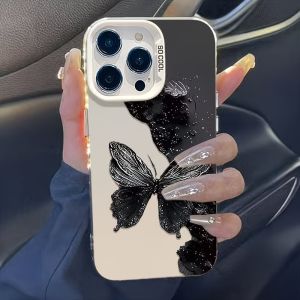 Black Butterfly Colorful Silver Phone Case For iPhone 17 16 15 14 13 12 11 Pro XS Max X XR 7 8 Plus 17e 16e Electroplated Cover