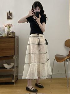 RELNLEX | Bộ Đồ Áo Tay Ngắn Phong Cách Pháp Elegance và Chân Váy Ren Plus Size