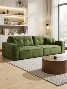 RUFEI | Vintage Cream Tofu-style Sofa Small Living Room Straight Row