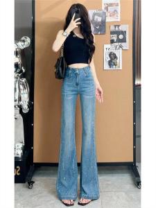 High Waist Bell Bottom Denim Jeans Womens Spring Autumn New Fashionable Streetwear Glittering Cotton Stretch Denim Pants