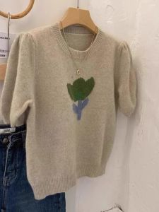 plus Size 300 Pounds Bear Velvet Short Sleeve Knitted Sweater Spring Autumn Korean Style Slimming Half Sleeve Womens Sweater