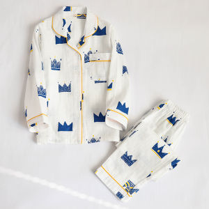 Pure Cotton Flannel Childrens Sleepwear Long Sleeve Home Clothes Set for Boys Spring Summer Autumn Cartoon Print Comfortable