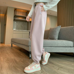 Quần Thể Thao Nữ Dáng Rộng Thoải Mái Mùa Xuân Thu Mỏng Cạp Cao Cotton Polyester Quần Ống Loe Ống Rộng