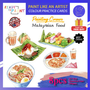 Artline A5 Size 200gsm Watercolour Practice Paper Kertas Cat Air Tropical Blue Watercolour Exercise for Beginner Easy Malaysian Food Painting