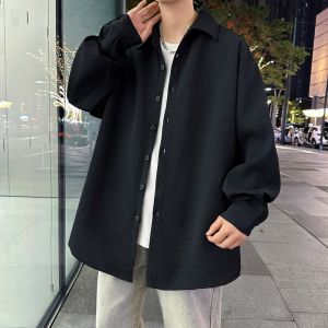 White Casual Loose Mens Shirt Simple Style Spring Autumn New Fashion American Brand Turn-down Collar Leisure Outerwear Top