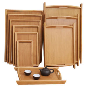 Modern Chinese Style Bamboo Wood Serving Tray BBQ Skewers Storage Plate Restaurant Quality Square Shape Home Commercial Use