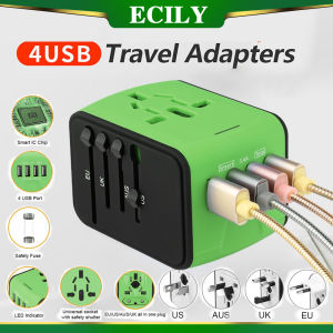 Ecily 18W Đầu sạc du lịch du lịch đa chức năng sạc với 4 USB + 2 Type-C Bộ Sạc gắn tường thông minh công nhận đầu ra Bộ chuyển đổi cắm đối với chúng tôi/EU/UK /AU máy tính xách tay điện thoại di động