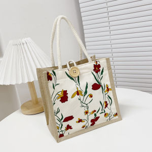 Fashionable Japanese Style Lunch Bag Jute Handbag