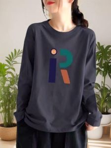 เสื้อยืดคอกลมแขนยาวผ้าฝ้ายแท้ 100% ทรงหลวม ทรงเข้ารูป เสื้อชั้นในฤดูใบไม้ร่วง แฟชั่นลดอายุ ดูดซับเหงื่อ จัดส่งจากจีน