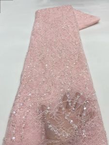 New Lace Fabric 2026 High Quality Fashion Mesh Sequins Embroidery French Nigerian Beaded Lace Fabrics For Bridal Wedding AT2929