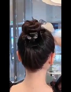 Bow Hair Bun Clip Rhinestones Ponytail Hair Clip High End Hairpin