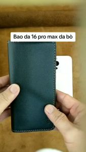 Bao da ví iPhone 16 Pro Max cao cấp da bò thật màu Đen