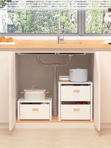 Kitchenut Pull Out Drawer Rack Stackable Kitchen Sliding Cabinet Basket Laci Dapur Condiment Organizer Rack Laci 厨房置物架