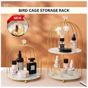 Ready Stock 1~2 Layer Bird Cage Storage Rack Organizer Metal Marble Display Tray Stand Rak Penyimpanan Hiasan Meja Makeup Jewelry Dessert Cosmetic Accessories Decoration Perfume Skincare Bathroom Rustproof Waterproof Sangkar Burung Shelves Kosmetik