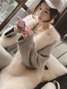 2023 New Korean Style Womens Mid-Length Fox Fur Jacket Fake Fur Vest Versatile Commute Style No-Sleeve Coat for Autumn Winter