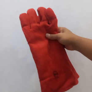 Welding Gloves Sarung Tangan Safety Las Panjang 16 Inch Merah Bahan Kulit Asli Tebal Murah