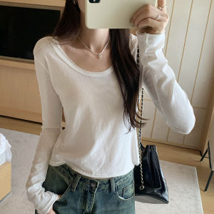 ZhiSimi Womens Long Sleeve T-shirt Autumn Winter 2024 New Curling Soft Cotton Polyester Blend Work Clothing for Summer