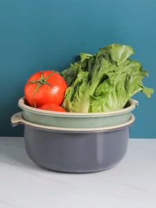 Set Rổ Và Chậu Rửa Rau Củ Trái Cây Hai Lớp - Rổ Để Thực Phẩm Ăn Lẩu Khô Ráo Có Lỗ Treo