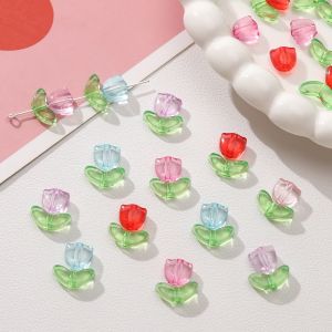 จี้ดอกทิวลิปอะคริลิก20เซ็ต/ถุงสำหรับต่างหูสร้อยคอ DIY สร้อยข้อมือพวงกุญแจการทำเครื่องประดับหัตถกรรมอุปกรณ์เสริม