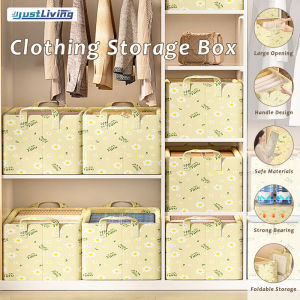 JustLiving Foldable Large Clothes Storage Box Wardrobe Closet Drawer Storage Basket Large Capacity Fabric Storage Organizer Box Stackable Clothes Storage Box with Steel Frame
