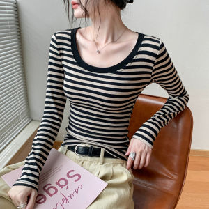 GEBEISHANG | Womens Slim Fit Long Sleeve T-Shirt with Stripes