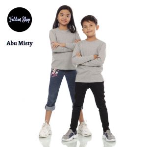 Kaos Polos Anak Oneck Lengan Panjang Bahan Katun Combed 30s Warna Abu Misty