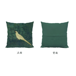 Iqipa Bird Wall Painting Cushion Cover Chinese Zen Style Cotton Linen Redwood Sofa Pillow Living Room Decorative Throw Pillow