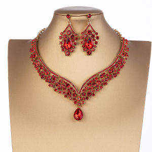 Baroque Crystal Water Drop Bridal Jewelry Sets Rhinestone Tiaras Crown Necklace Earring for Bride Women Wedding Jewelry Set Gift