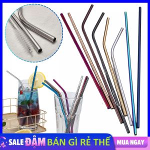 Combo 5 Ống Hút Inox 21cm Dùng Cho Ly Giữ Nhiệt - Ống Hút Uống Nước Uống Trà Sữa Có Thế Tái Sử Dụng - Ống Hút Cong / Đầu Thẳng Tiện Dụng