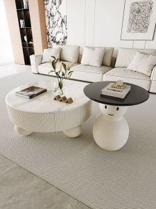MINGZUO | Cream Style Marble Luxurious Small Table Round