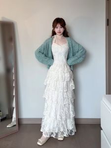 CHANGTONG | Elegant Sweet Lace-Up Dress Set Elegant Unique Poofy Skirt