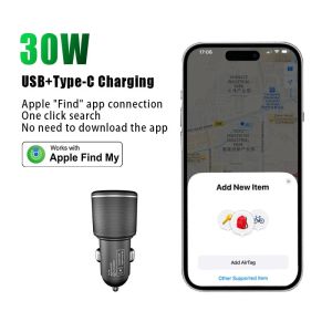 Wesolvet Smart Car Charger - 30W USB-C Fast Charger with Apple Find My FMN Certified Built-in Rechargeable Battery Locate Your Car iPhone iPad MacBook Type-C Compatible Battery Lasts Up to 1 Year Anti-Lost
