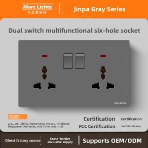 86-Style British Standard Socket with Switch Grey Panel Hong Kong And Macau Style Multi-Function with Type+USB Fast Charge