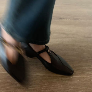 Retro Round Toe Camellia Chunky Heel Buckle Strap Mary Jane Womens Shoes