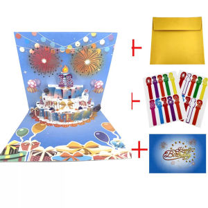 3D Birthday Greeting Card Creative Foldable Cake Music Light Cartoon Postcard Stand up Design Colorful Lighting Feature