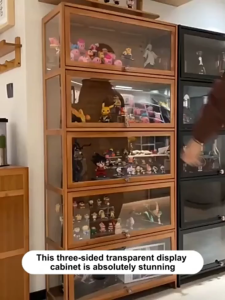 Habitate 3-5Layers Bamboo Display Cabinet With Acrylic 60/70/80CM Transparent Living Room Cabinet Shelf Organizer#xh012